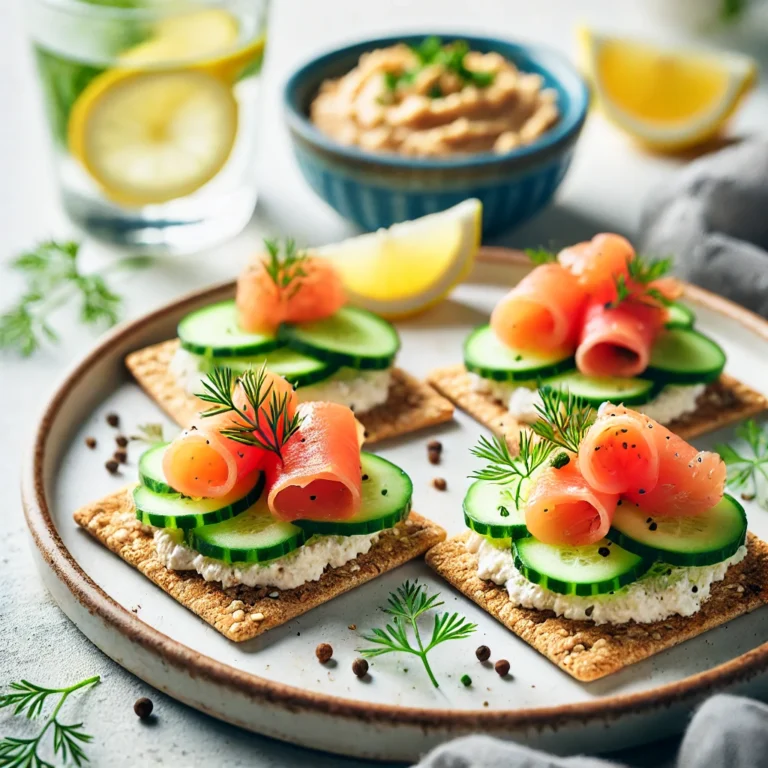 DALL·E 2024-12-12 21.08.30 - A vibrant and colorful presentation of a healthy, diabetic-friendly snack. The image showcases a plate of whole-grain crackers topped with hummus, cuc